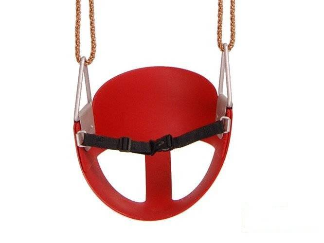 Seggiolino ad altalena a secchiello flessibile rosso con cinghia di sicurezza