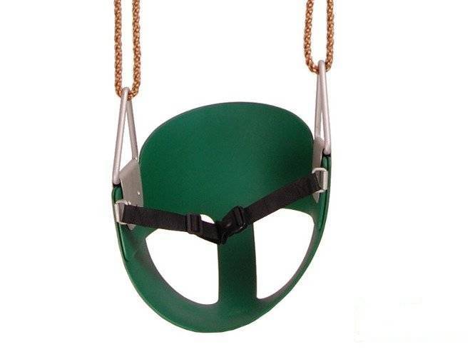 Seggiolino ad altalena a secchiello flessibile verde con cinghia di sicurezza