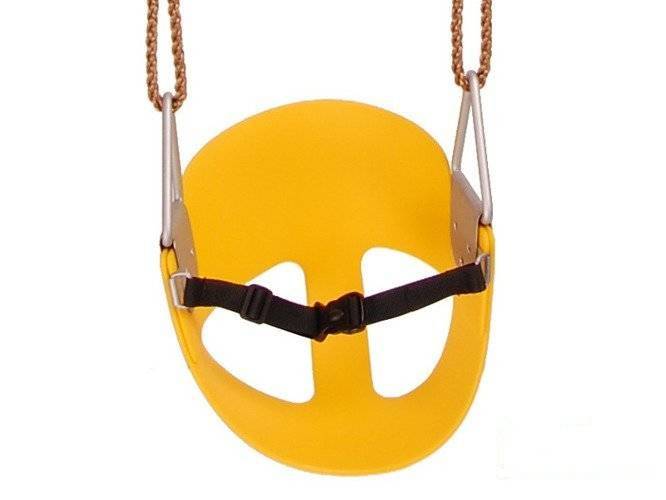 Seggiolino ad altalena a secchiello flessibile giallo con cinghia di sicurezza