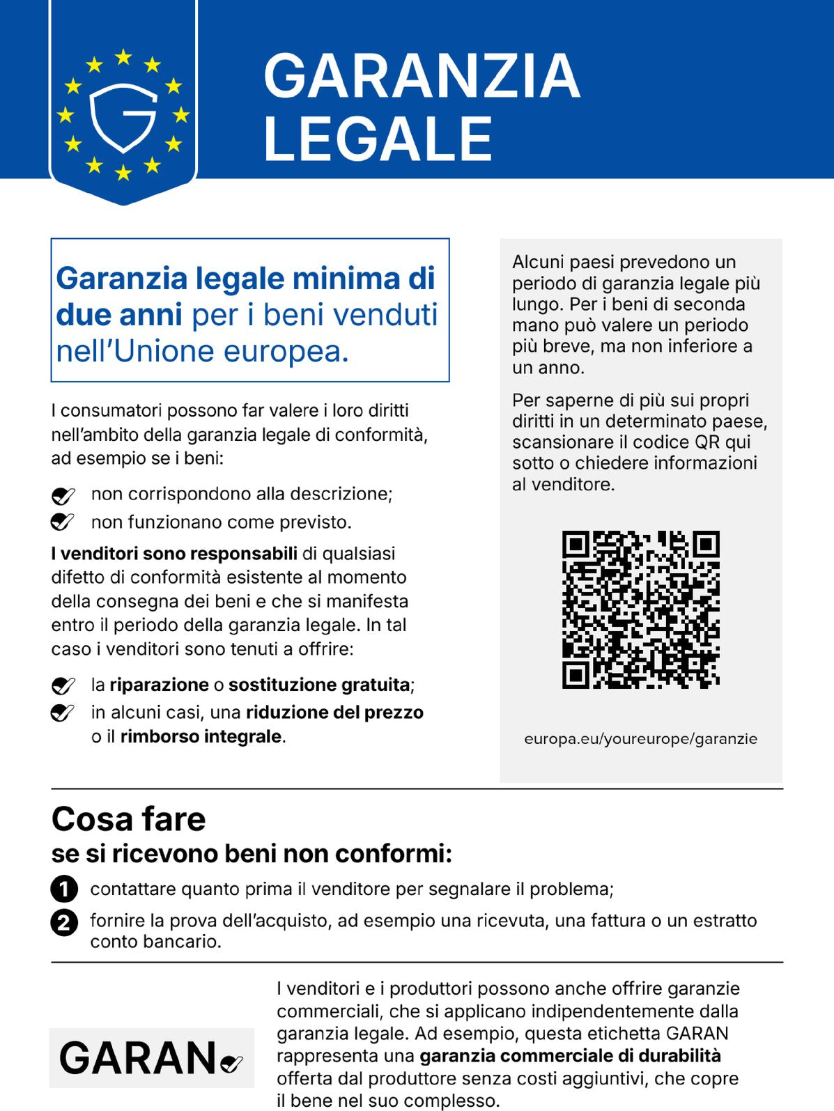 Garanzia legale di conformità nell’UE